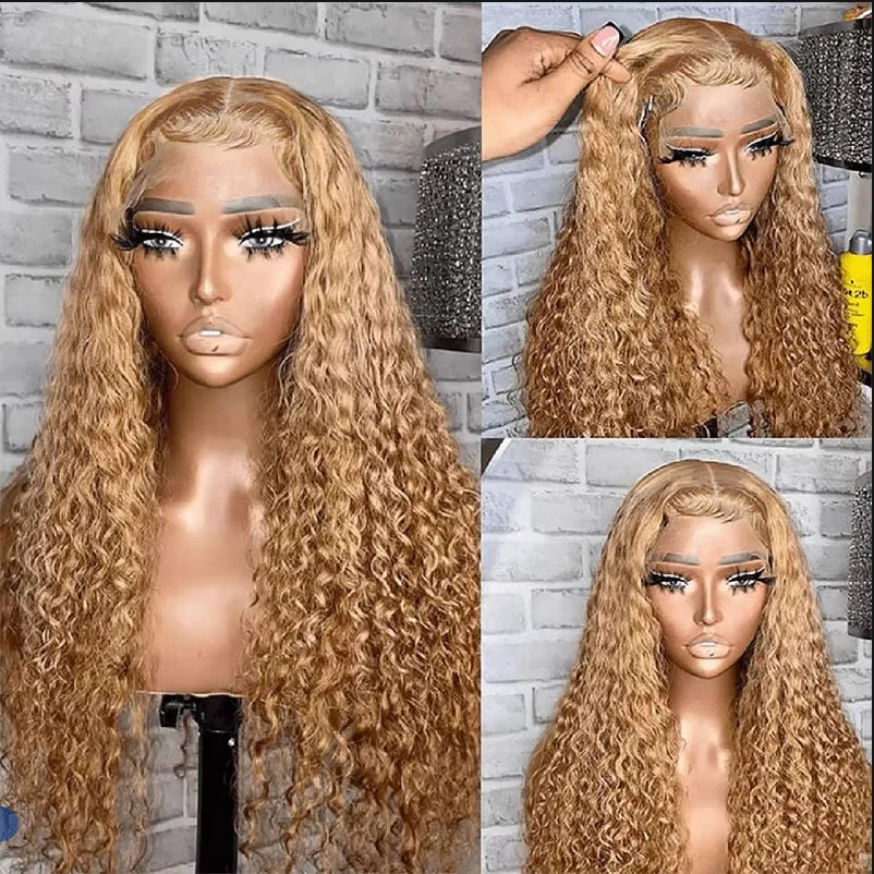 Honey Blonde Lace Front Curly Wigs