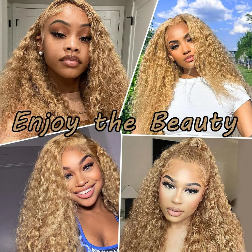Honey Blonde Lace Front Curly Wigs