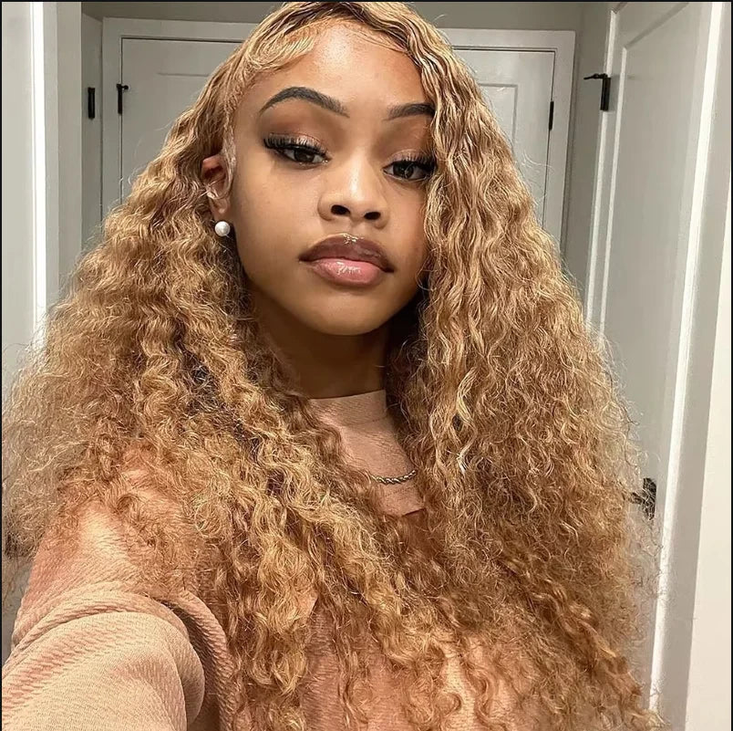 Honey Blonde Lace Front Curly Wigs