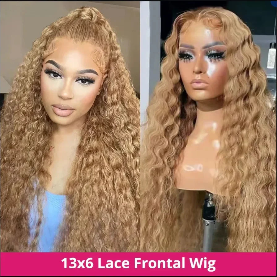 Honey Blonde Lace Front Curly Wigs